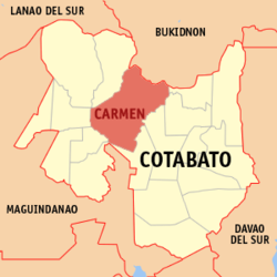 Map of Cotabato with Carmen highlighted