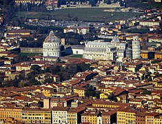 Aerial view with the complex of the Piazza dei Miracoli from the south