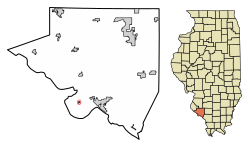 Location of Kaskaskia in Randolph County, Illinois