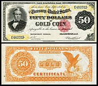 $50 Gold Certificate, Series 1882, Fr.1195, depicting Silas Wright