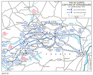 The routes taken by US and French forces involved in the liberation of Strasbourg