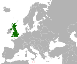 Map indicating locations of United Kingdom and Malta