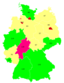 Wikipedianer (Juli 2008) pro 1 Million Bundesland-Einwohner gelb = <80 ; grün = 80–119 ; purpur und rot = 120 und mehr
