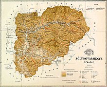 Map of Zólyom county in the Kingdom of Hungary (1891)