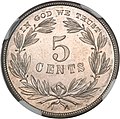 1866 reverse, "5 Cents" surrounded by wreath