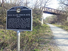 The marker and trestle at the site of the crash.