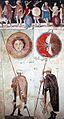 Paintings of ancient Macedonian soldiers, shields and sarissas