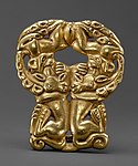 Belt buckle; 3rd-1st centuries BC; gold; height: 7.9 cm; Metropolitan Museum of Art[75]