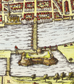 Brückenkopf mit Brautbastei an der Großen Weserbrücke der Stadt Bremen, 1589 nach Braun und Hogenberg