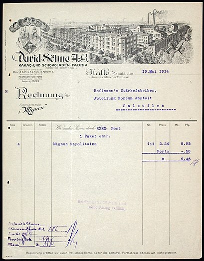 Rechnung der David Söhne AG vom 19. Mai 1914
