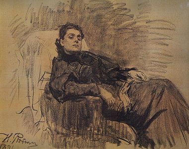 The actress Eleanor Duse by Repin, charcoal on paper (1891)