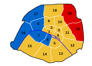 First-place candidate in the arrondissements of Paris