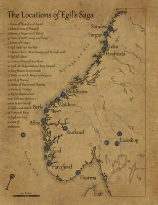 A map including many of the locations Egil travels to