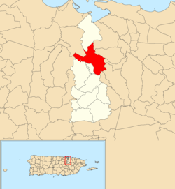 Location of Frailes within the municipality of Guaynabo shown in red
