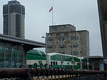 a GO train sitting outside the hamilton GO centre in off peak hours, it looks professional