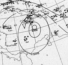 Weather map of the storm and its isobars southeast of Jamaica