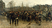 Isaac Israëls, Het transport der kolonialen (Transport of the Colonial Soldiers), showing recruits for the Royal Netherlands East Indies Army marching through Rotterdam to their transport to the Dutch East Indies[24]