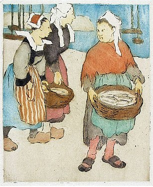 Le panier de poissons, eau-forte en couleur (1910), Maud Hunt Squire