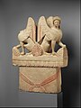 Limestone funerary stele (shaft) surmounted by two sphinxes. Greece, 5th century BC.