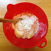 Flour is added as needed to make a workable dough