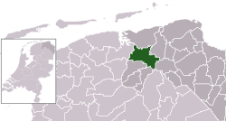 Highlighted position of Zuidhorn in a municipal map of Groningen