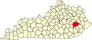 Map of Kentucky highlighting Breathitt County