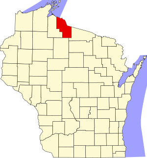 Map of Wisconsin highlighting Iron County