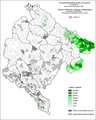 Percent of Bosnian language in Montenegro by settlements, 2011