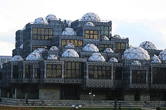 The domes of Andrija Mutnjaković's National Library of Kosovo (1982) in Pristina nod to Kosovo's Islamic heritage
