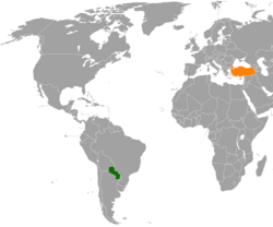 Map indicating locations of Paraguay and Turkey
