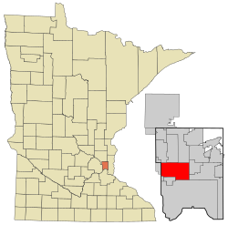 Location of the city of Roseville within Ramsey County, Minnesota