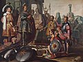 Historiengemälde mit Selbstporträt des Malers (evtl. Palamedes vor Agamemnon), Öl auf Holz, 90,1 × 121,3 cm, 1626, Museum De Lakenhal, Leiden