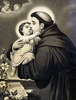 Devoional image of the apparition of the Child Jesus to Saint Anthony