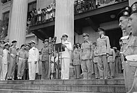 Mountbatten gives a public address in Singapore during the surrender ceremony
