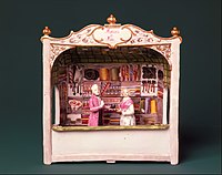 Venetian fair shop, "Marchand de Mode", with two figures, c. 1665, 6 inches high