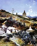 Dome of the Abbey of Sacromonte and caves dwellings by Antonio Gomar y Gomar (1849 - 1911). Currently this dome of the Sacromonte Abbey is derelict.
