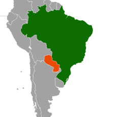 Map indicating locations of Brazil and Paraguay