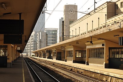 View of the North Station's tracks. The clocktower can be seen in the background.