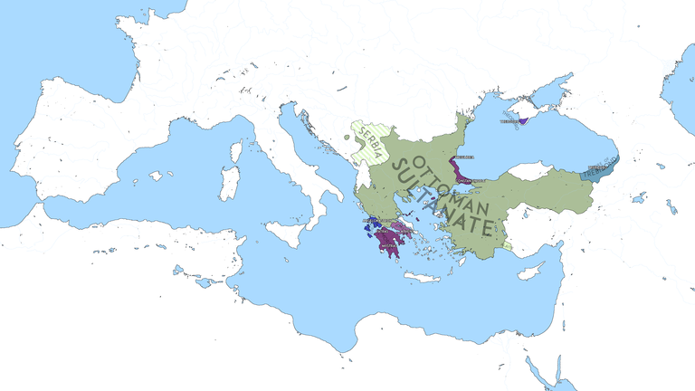 The Ottoman Sultanate and the Eastern Roman Empire in April 1453.