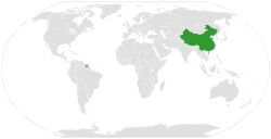 Map indicating locations of China and Suriname