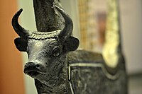 Cow's head of the Silver Lyre, from the Great Death Pit at the Royal Cemetery, Ur, southern Mesopotamia, Iraq. The British Museum, London