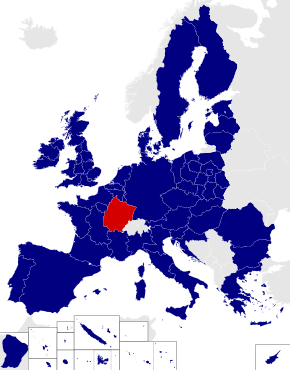 Map of the 2014 European Parliament constituencies with East France highlighted in red