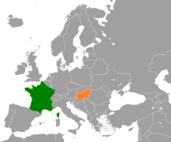 Map indicating locations of France and Hungary