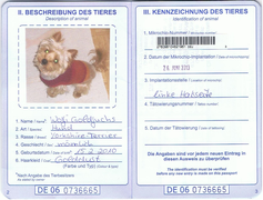 EU-Heimtierausweis mit Eintragungen zur Kennzeichnung