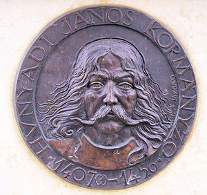 Relief of John Hunyadi on the pedestal of the statue of Matthias Corvinus in Szeged, Hungary (made by Gábor Józsa in 2001)