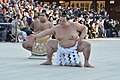 Kisenosato performing his first yokozuna dohyō-iri at the Meiji Shrine