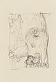 Skizze zur Philosophie: Die Sphinx, Liebespaar mit Kind, Figur am unteren Rand