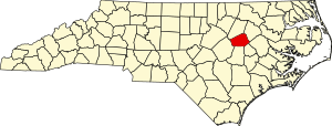 Map of North Carolina highlighting Wilson County