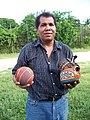 An Afromestizo from the coast of Oaxaca holding a Pelota mixteca.