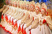 Women of Russian dance ensemble with kokoshniks in 2017